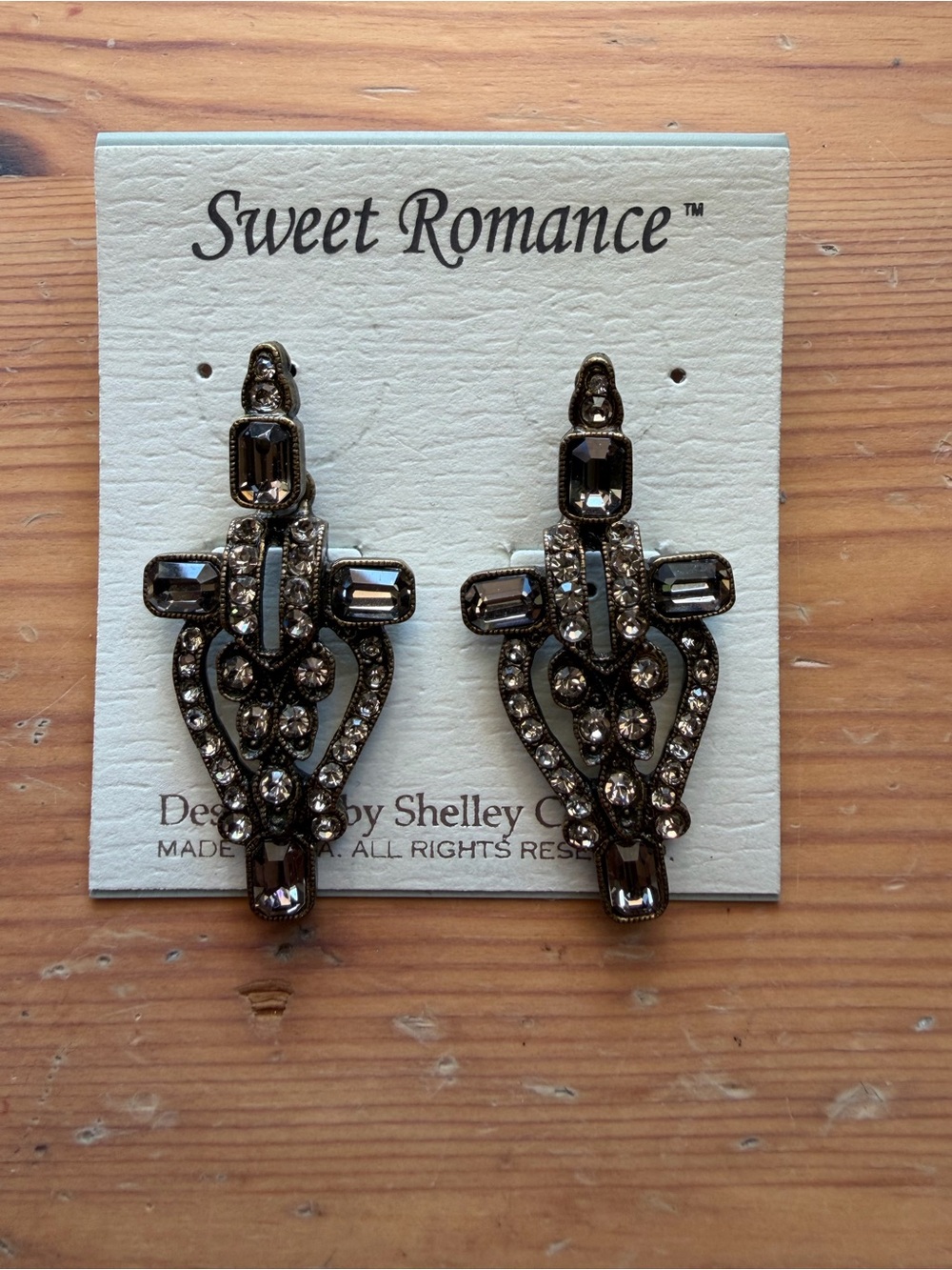 Sweet Romance Smoky Crystal Pavé Filigree Drop Earrings - Gunmetal Tones